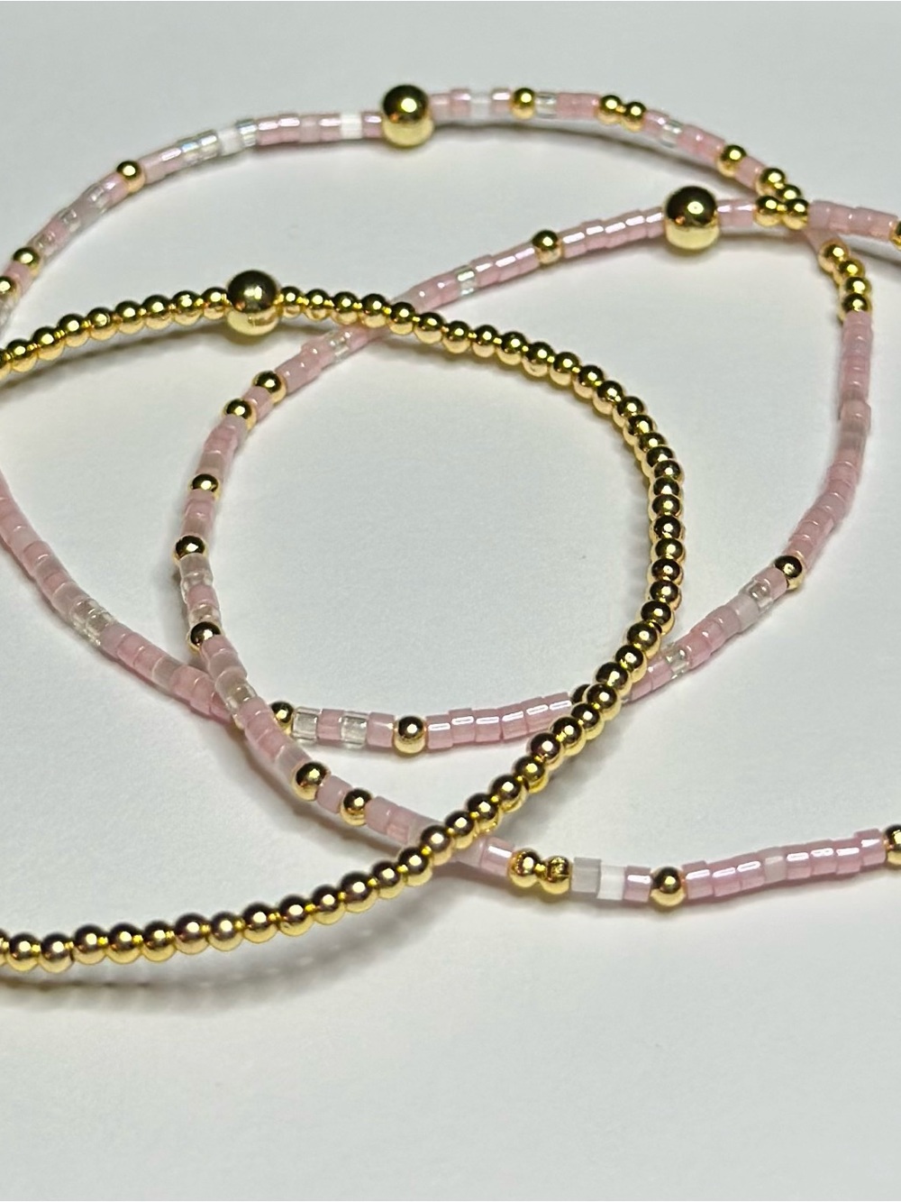 BramFam Beads gold filled  Pink and Gold Beaded Bracelet Set
